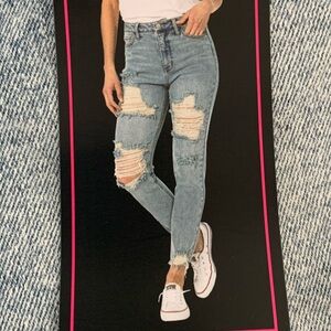 Or FREE! Juniors No Boundaries Destructed Mom Jean